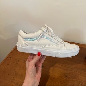 Vans White Leather Iridescent Holo Side Stripe Old Skool Women's 8.5